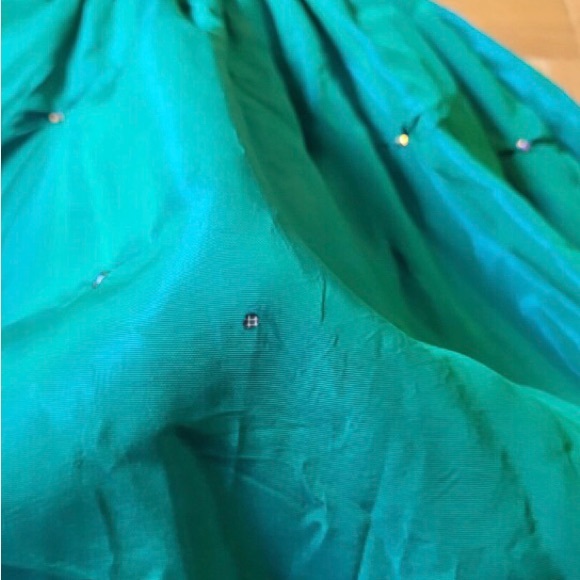 Vintage 1950's Silk taffeta dress blue/green Rhinestone & Crinoline US0P - Picture 7 of 8